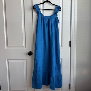 JoJo Maman Bébé Blue Smocked Cotton Gauze Midi S Bump Friendly